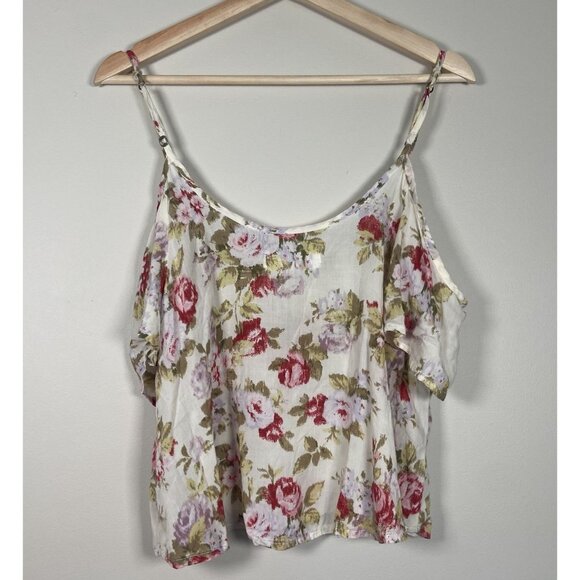 ABERCROMBIE & FITCH ivory rose pink‎ floral off shoulder crop top size M Medium - Picture 4 of 6